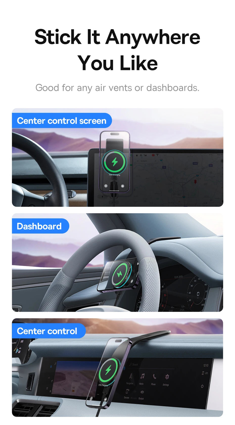 Baseus C02 Pro Series Magnetic Wireless Charging Car Mount Cluster Black