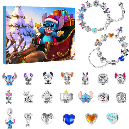 2024 Disney Christmas Angel Comes Jewelry Gift Box Anime Stitch Winnie The Pooh Mickey Kawaii DIY Beaded Bracelet Christmas Gift