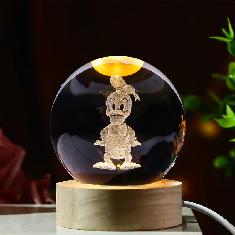 6cm 3d Crystal Ball Led Night Stitch Pikachu Doraemon A Dream Hellokitty Desktop Decoration Lamp Laser Carving Children Gifts