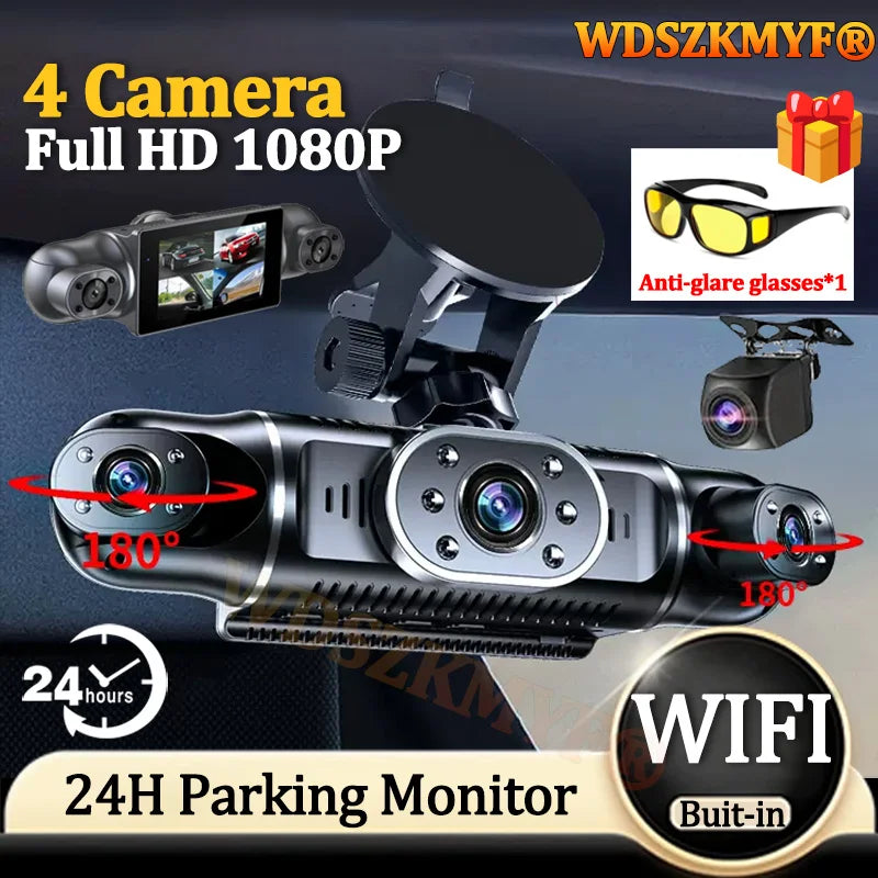 4Camera Car DVR 4*1080P 360 Degrees Video Recorder WIFI APP Dash Cam Front right left Rear View camera 24h Parking Monitor Gift