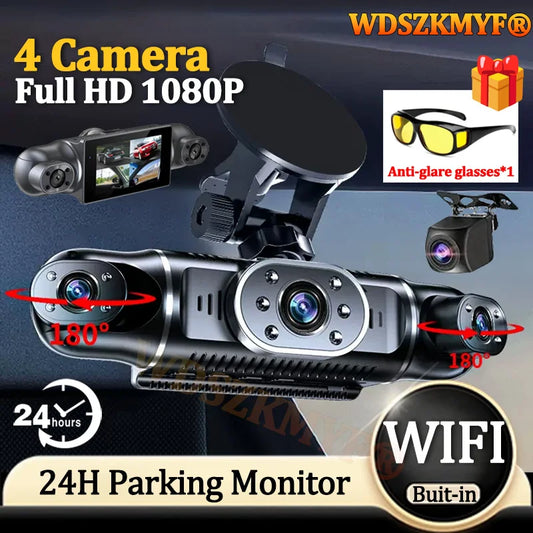 4Camera Car DVR 4*1080P 360 Degrees Video Recorder WIFI APP Dash Cam Front right left Rear View camera 24h Parking Monitor Gift