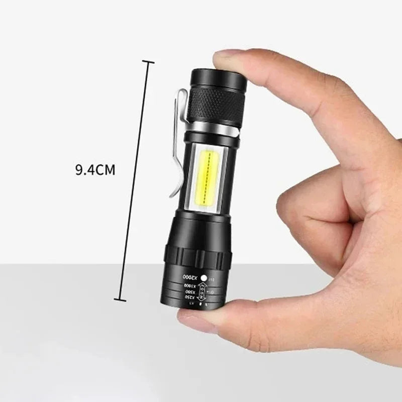 Powerful Mini LED Flashlight Pen Clip Zoom Torch Built in Battery USB Rechargeable Lantern with Side Light Outdoor Camping Lamp