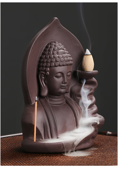 1pc Brûleur d'encens à refoulement Nuages ​​de bon augure Bouddha Brûleur d'encens à refoulement en argile violette Porte-encens (sans encens)