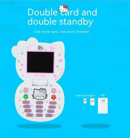 Sanrio Hello Kitty Flip Phone New Cartoon Cute Children White Pink Kawaii Mini Phone Children Birthday Gifts Fashion Model Toys
