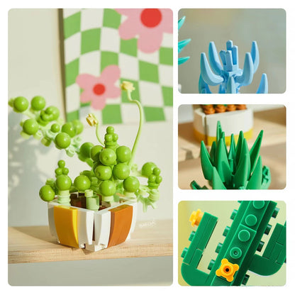 Simulation Succulents Flowers Bricks Plants Bonsai Cactus Aloe Vera DIY Assembled Toy Building Blocks Creative Kids Toys Gift