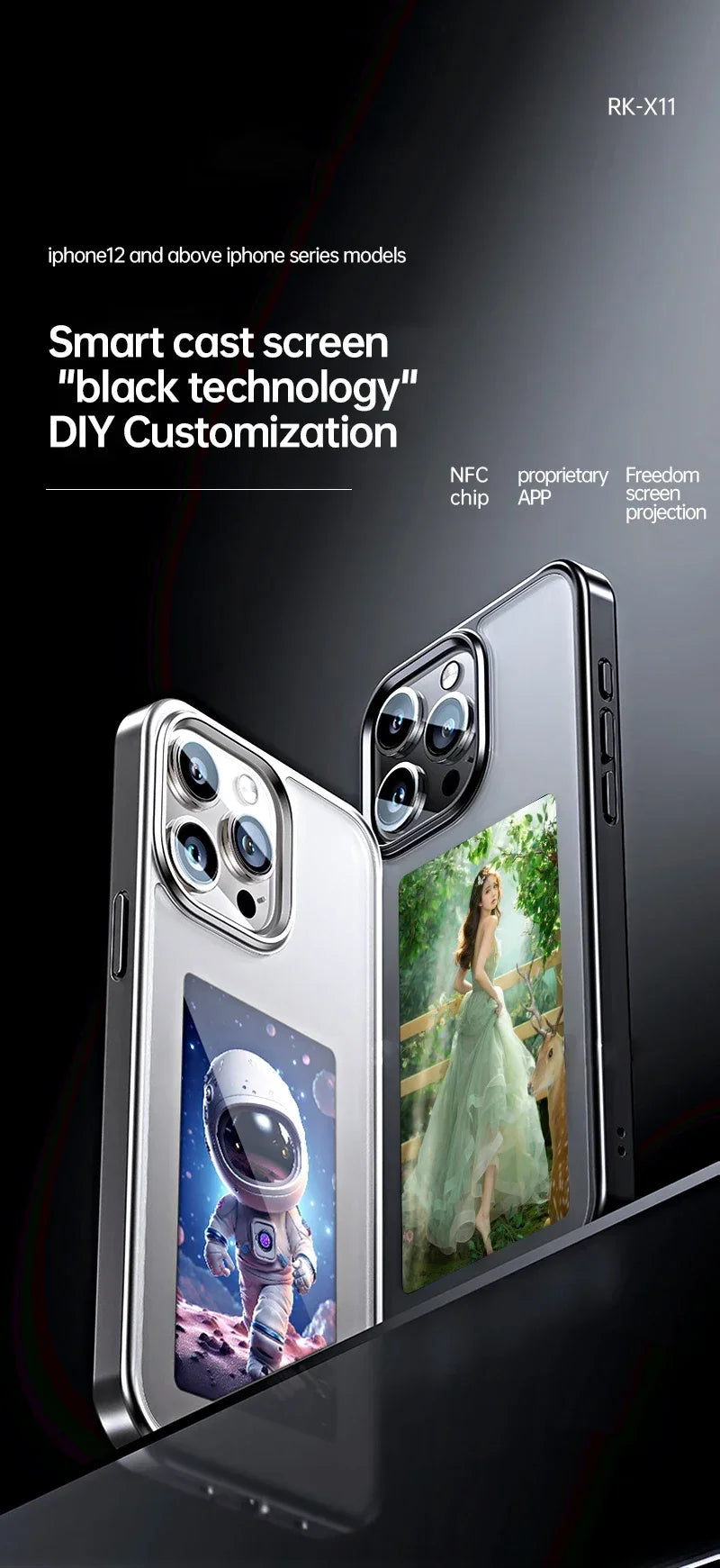 Smart NFC Phone Case For iPhone 15 13 14 Pro Max E-ink Screen Display Refresh Photos Via APP Anime Characters Couple Phone Cover