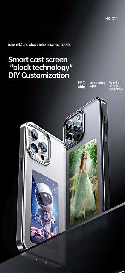 Smart NFC Phone Case For iPhone 15 13 14 Pro Max E-ink Screen Display Refresh Photos Via APP Anime Characters Couple Phone Cover
