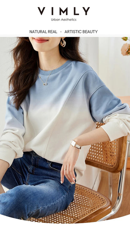 VIMLY Loose Gradient Sweatshirts for Women  Autumn Fashion Casual Round Neck Pullovers Long Sleeve Tops Female Clothes M2967