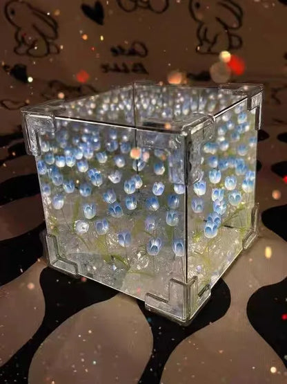 Tulip light lamp Diy Tulip Flower Sea Cube Three-Dimensional Small Night Lamp Material Package for Girlfriend Christmas Gift