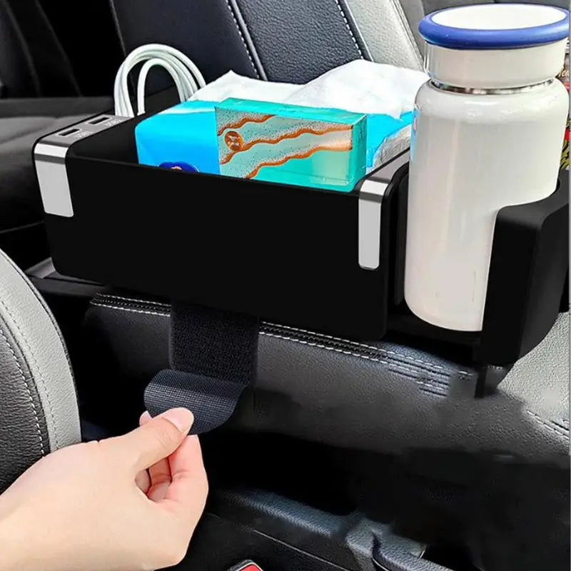 Car Armrest Storage Box With USB Charging Auto Console Side Organizer Car Tissue Box Water Cup Holder Car Interior Accessories