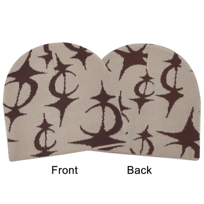 2024 New Knitted Hat Front And Back Jacquard Star Pattern, Street Fashion Trend Personality Skullcap Adult Hat
