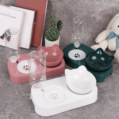 2 in 1 Cat Bowl Water Dispenser Automatic Water Storage Container Pet Feeder