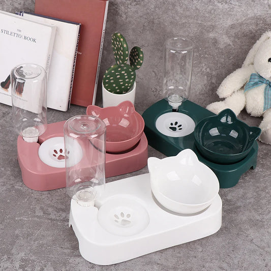 Distributeur d'eau pour chat 2 en 1 Conteneur de stockage d'eau automatique Mangeoire pour animaux de compagnie
