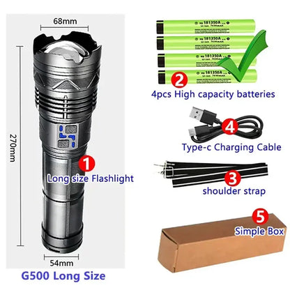 Powerful GT60 LED Flashlight Super Bright Long Range Torch Rechargeable Most Powerful Outdoor Tactical Hand Lamp Camping Lantern