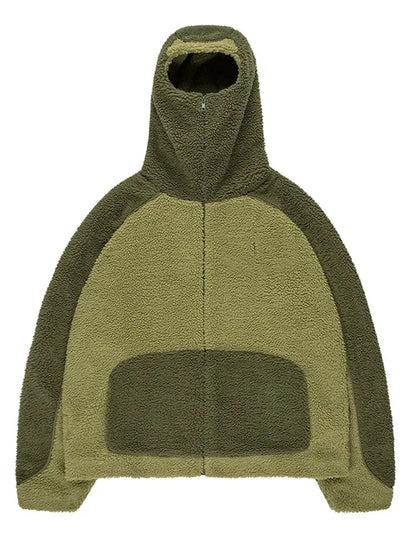 Autumn Winter Lamb Wool Fashion Loose Men's Jacket Contrast Patchwork Hooded Zipper Coat Plush Thicking Warm Couple Clothing
