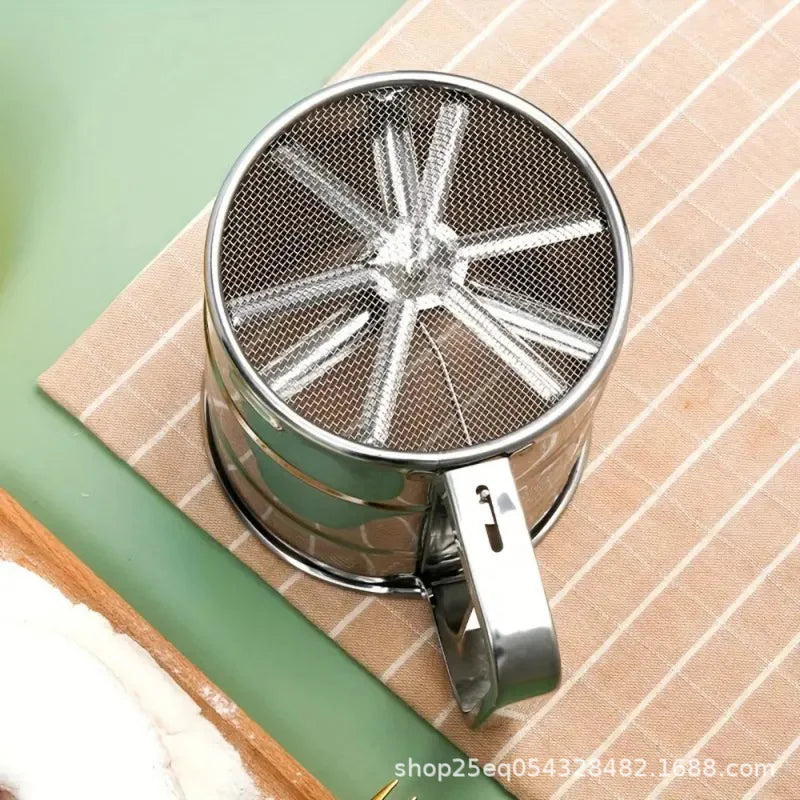 Stainless Steel Flour Sifter Powder Sieve Handheld Flour Sifter Powder Sieve Cup Double-Layer Hand Filter Powder Sieve Hand-Cran