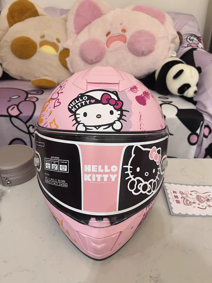 Sanrio Genuine Hello Kitty Motorcycle Helmet Full Face Racing Helmets Offroad Motorcycle Helmet Motorbike Kawaii Xmas Girl Gift