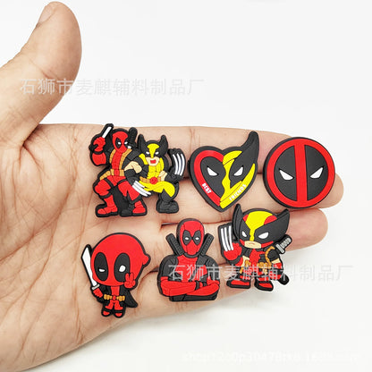 9Pcs/Set Marvel Deadpool Shoe Charms for Clogs Sandals Decoration Cartoon Cute Hot Movie Deadpool&Wolverine Shoe Buckle 2024