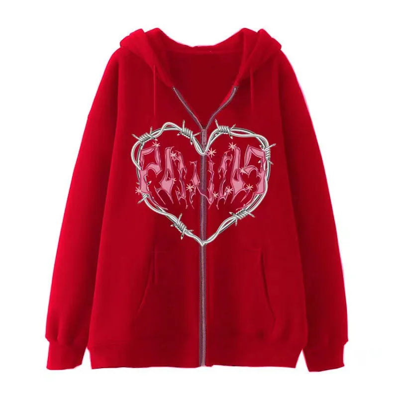 American retro street dark skeleton black fashionable loose zipper hooded sweatshirt for men and women Harajuku casual