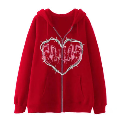 American retro street dark skeleton black fashionable loose zipper hooded sweatshirt for men and women Harajuku casual