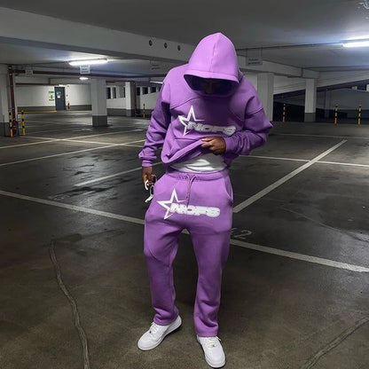2024 New 2 Piece Set Letter Printing Streetwear Y2K Men's Hip Hop Oversized Hoodie Sweatshirt Sweatpant Casual Pants Sportswear