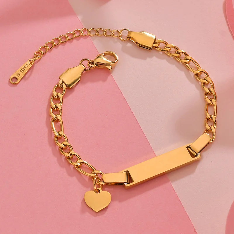 Personalized Stainless Steel Baby Newborn Name Bracelet for Boy Girl Best Gift Custom Heart Crown Butterfly Family Jewelry