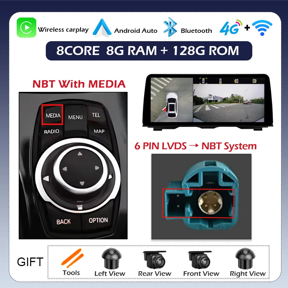 Android 14 Wireless CarPlay For BMW 5 Series F10 F11 2011 - 2017 CIC NBT System Car Radio Multimedia Video Player Navigation GPS