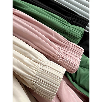 ALSEY Miyake Pleated Solid Collar Hooded Fashion Women's Jacket 2024 Autumn Winter New Long-sleeved Slim Lengthened Windbreaker
