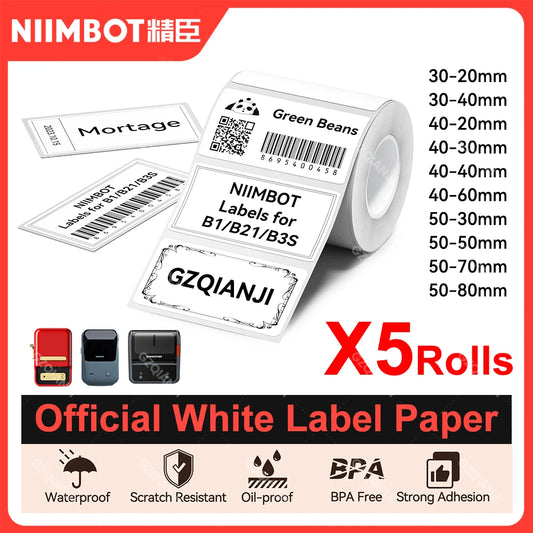 5 Rolls Niimbot Thermal Papel For B21 B1 Printer Home Office Labels Roll Colorful Adhesive Paper Square Printable Sticker Papers