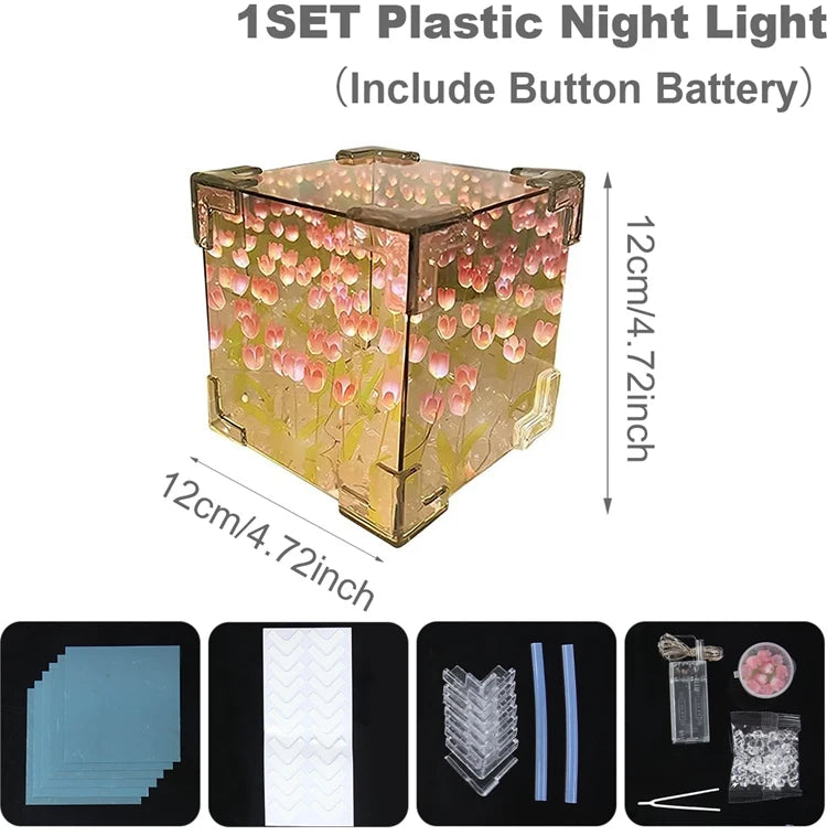Romantic Tulip Flower Box Handmade Led Tulip Night Light DIY Material Package Bed Desktop Ornament Mirror Box Living Room Decor