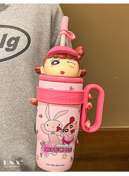 800Ml Crayon Shin-Chan 316 Stainless Steel Thermos Cup Cute Cartoon Doll Couple Water Cup Large Capacity Straw Cup Gift Toys