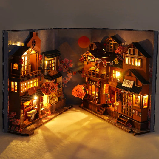 3D Wooden Puzzle DIY Book Kit Bookend Shelf Insert Alley Miniature Dollhouse Model Building Set Craft for Home Decoration P541