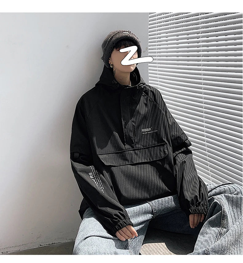 2024 New Autumn Streetwear Men Jackets Zipper Up Jacket Windbreaker Harajuku Thin Coats Loose Harajuku Oversized Outwear