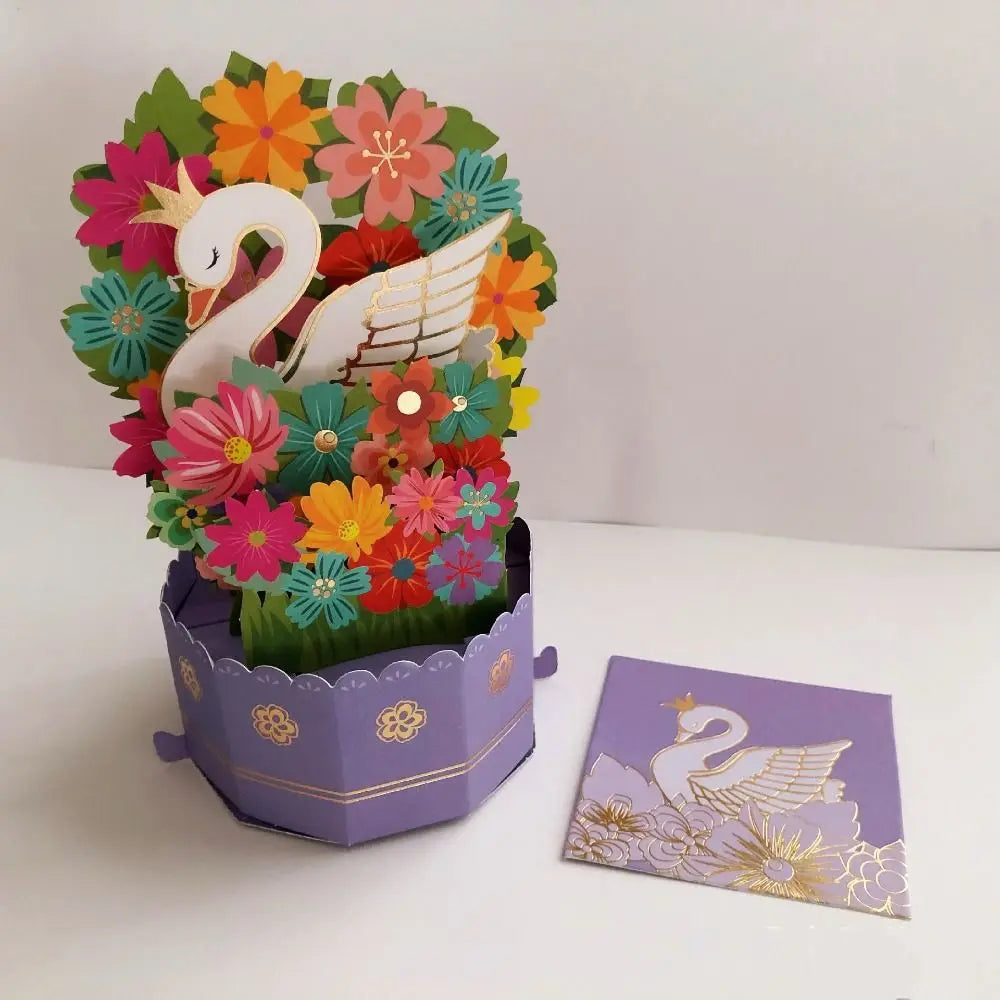 3D Pop Up Greeting Cards Merry Christmas Cards New Year Greeting Cards Birthday Blessing Postcard Swan Mermaid Thank You Cards