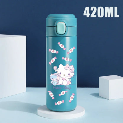 Sanrio 420 ML Thermos Mug Hello Kitty Cartoon 304 Stainless Steel Portable Water Cup Travel Water Bottle Kawaii Cups Kids Gifts