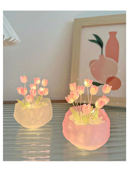 Tulip Pumpkin Nightlight DIY Tulip Night Light Cute Handmade Tulip Flower DIY Bedside Lamp for Birthday Christmas Gift Romantic