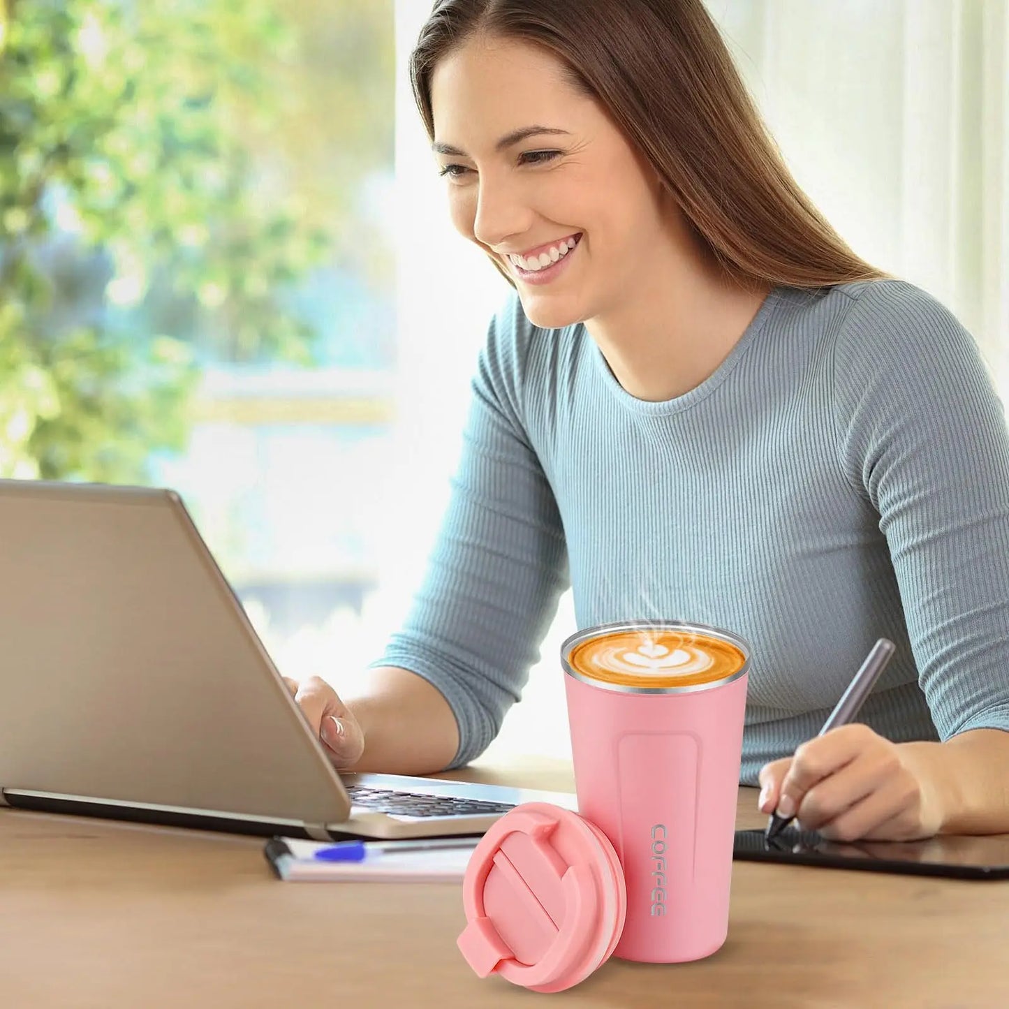 Pink Stainless Steel Coffee Cup Hot Cold Warm Water Beverage Thermo Insulated Leakproof Women Christmas Valentines Day Gifts