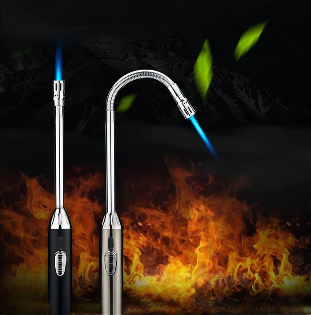70cm Blue Flame Lighter Kitchen Candle Long Butane Gas Lighter 360 Degrees Rotate Stove BBQ Igniter Welding Torch Picnic Tool