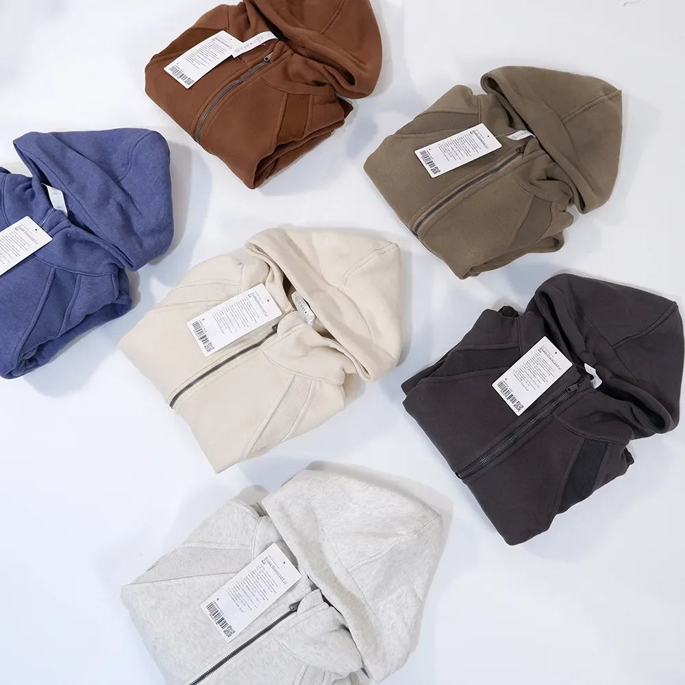 Oversized Scuba Half-Zip Hoodie Waist Length Jackets Sweatshirts Soft Thumbholes Leisure Yoga Coat for Winter