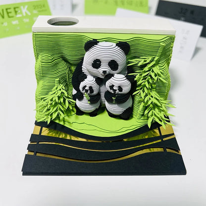 Calendario de escritorio Panda 2025 Calendario Bloc de notas Calendario de escritorio creativo Bloc de notas de bricolaje Calendario de arte 3D Tallado de papel Regalo Casa