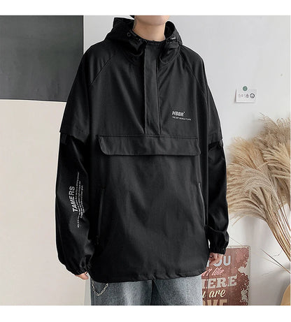 2024 New Autumn Streetwear Men Jackets Zipper Up Jacket Windbreaker Harajuku Thin Coats Loose Harajuku Oversized Outwear