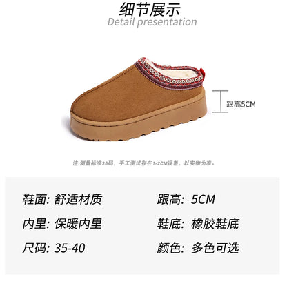 2024 Winter New Snow Boots for Women Cashmere Warm Thick Soles Without Heel-covered Hair Half Slipper Cotton Shoes for Women