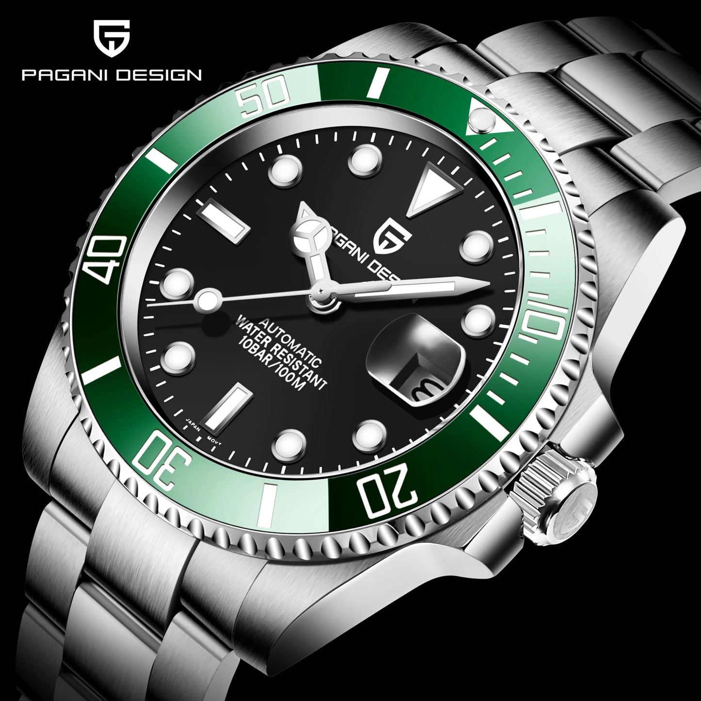 PAGANI DESIGN Men's Mechanical Wristwatches Luxury Brand Mens Watch NH35 100m Waterproof Sapphire Diving Watch reloj hombre