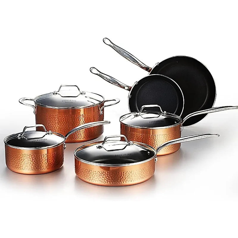 10-Piece Diamond Nonstick Ceramic Induction Cookware Set Scratch-Resistant Pots and Pans Set with Lids, Dishwasher Safe Oven