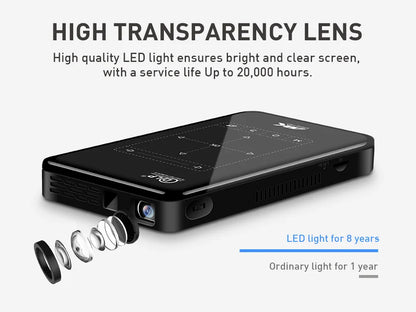 Portable mini projector android 9 1G 8G HD-MI input 3D 4K movie projector P09-II with mirroring DLP projector