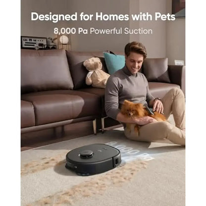Robot aspirador y fregona X10 Pro Omni con succión de 8000 Pa, dos mopas, elevación automática de 12 mm, detección de alfombras, limpieza manos libres con IA, impecable