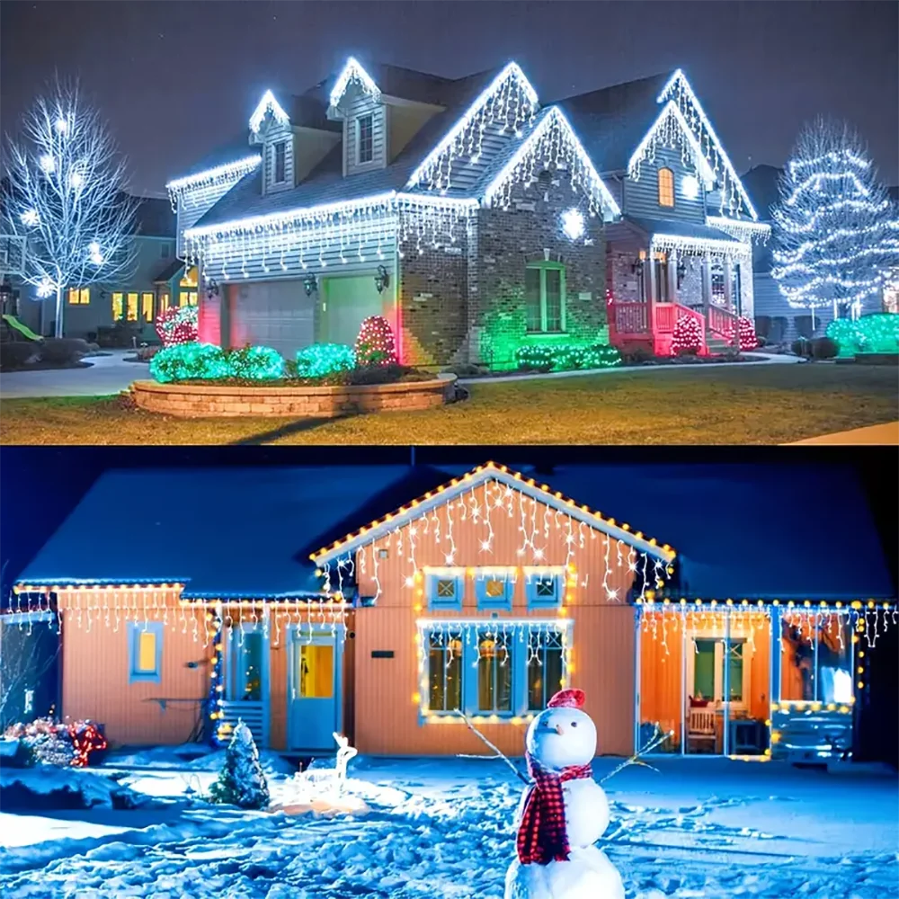Outdoor Eaves Decoration 7.5M 160Leds Solar lcicle string Lights 8 Lighting Modes Christmas Halloween Party Holiday Lights