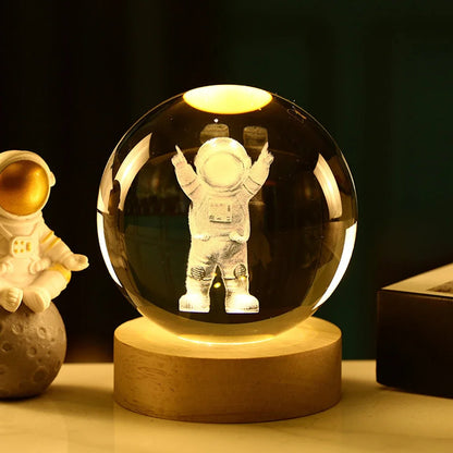 8cm 3D Crystal Ball Stitch Doraemon A Dream Hello Kitty Crystal Planet Night Light Laser Carving Children's Gifts
