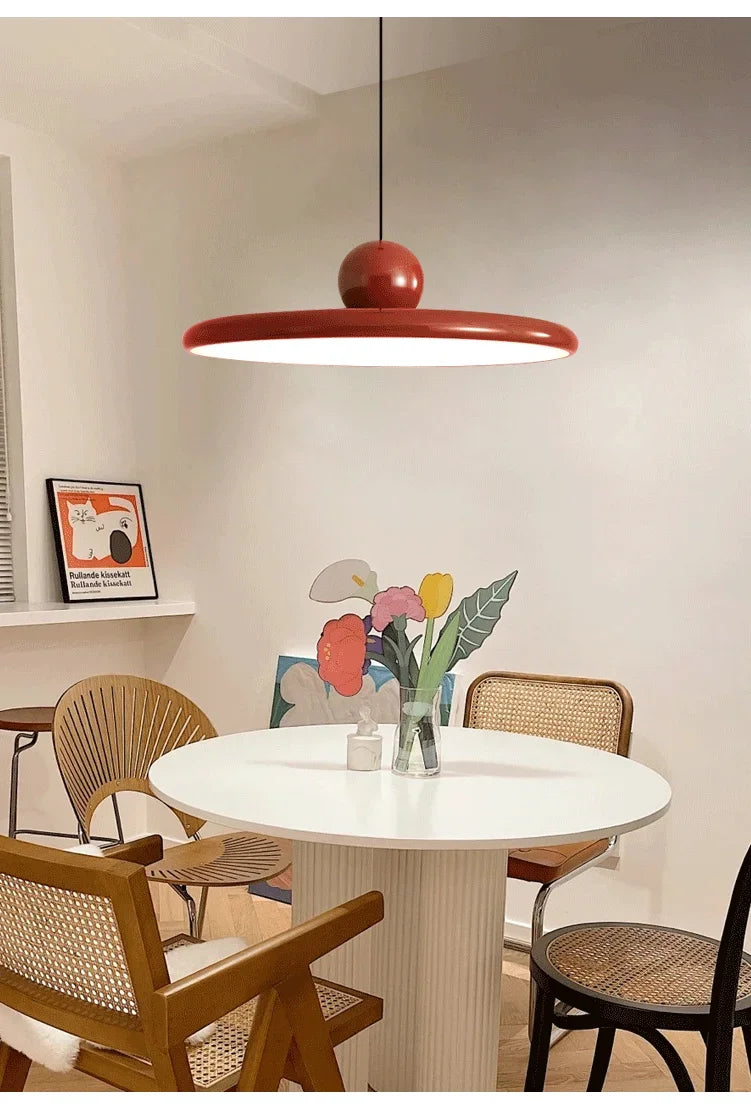 Nordic Medieval Red Flying Disk Pendant Light French Restaurant Denmark Retro Chandeliers LED Vintage Long Line Kitchen Lamp