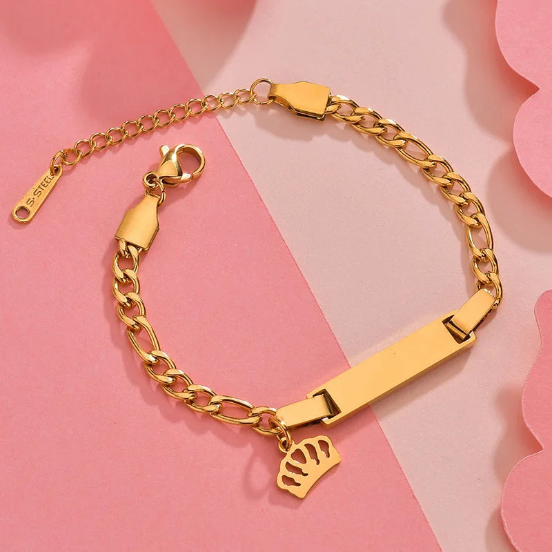 Personalized Stainless Steel Baby Newborn Name Bracelet for Boy Girl Best Gift Custom Heart Crown Butterfly Family Jewelry